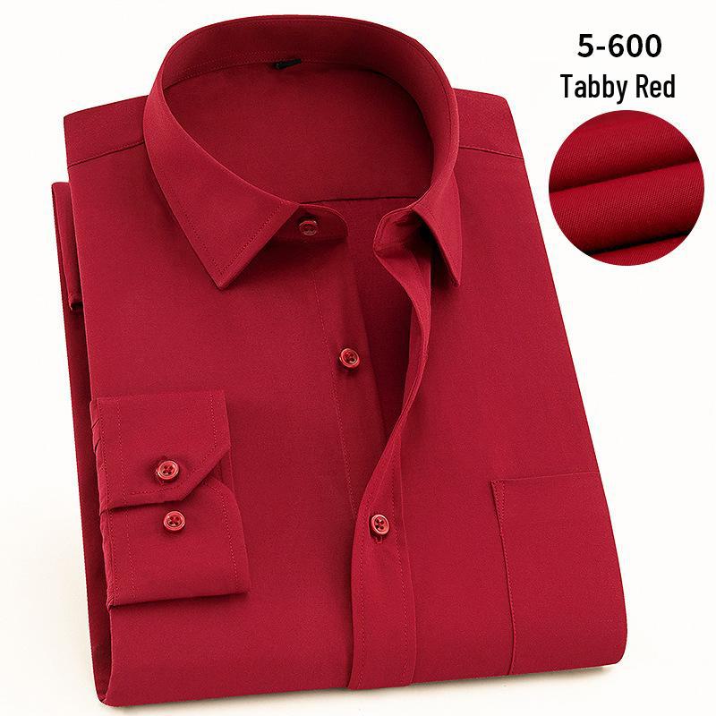 2025 Spring Men's Gray Non-Iron Long Sleeve Business Casual Shirt, Large Solid Color for Young to Middle-aged.