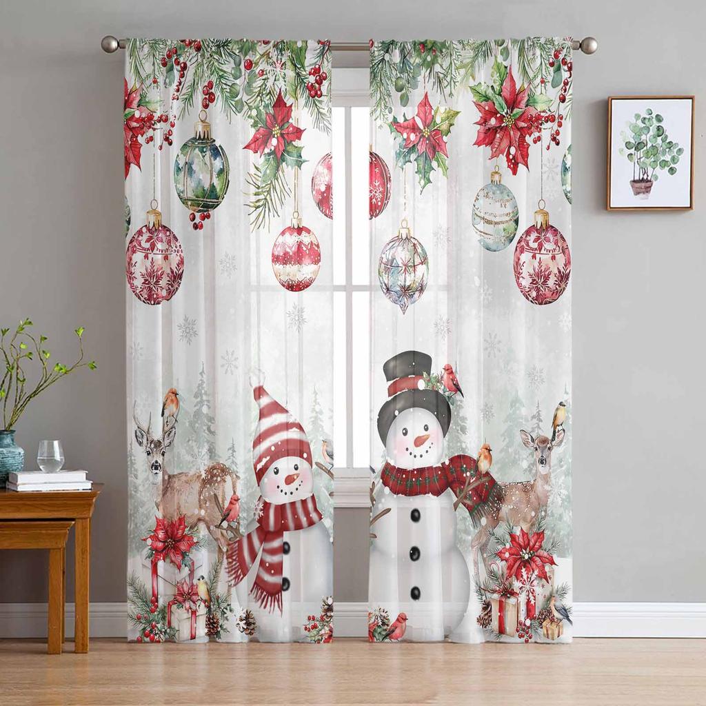 Christmas Castle Snowflakes Sheer Drapes for Living Room Decoration Window Curtains for Kitchen Curtains
