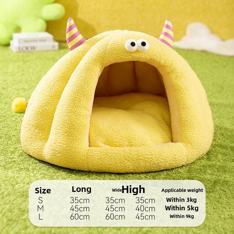 Podzimní a zimní kočka roztomilá kreslená malá příšerka uzavřené kočičí hnízdo jurta psí teplé hnízdo plyšové hnízdo pro mazlíčky