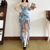 Spring New Women's Clothing Solid Color Slim Fit High Waist Fashion Collar Suspender Sleeveless Dress