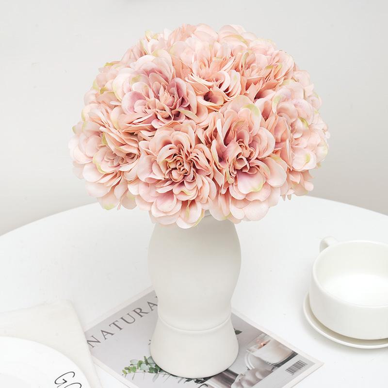 5pcs Grey Silk Rose Artificial Flowers Peony Bridal Bouquet for Vase Wedding Home DIY Decor Cheap Fake Flowers Hydrangea Crafts