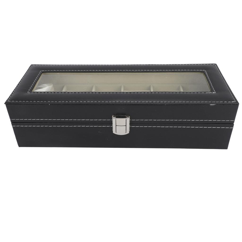 Uhrenbox PU-Leder 6 Fächer Uhrenetui Schmuckaufbewahrungsbox mit Klarsichtdeckel für Zuhause