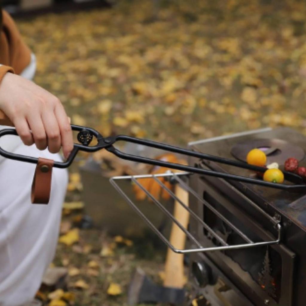 Fire Gripper with Wooden Handle Heat Resistant Campfire Tender Tongs