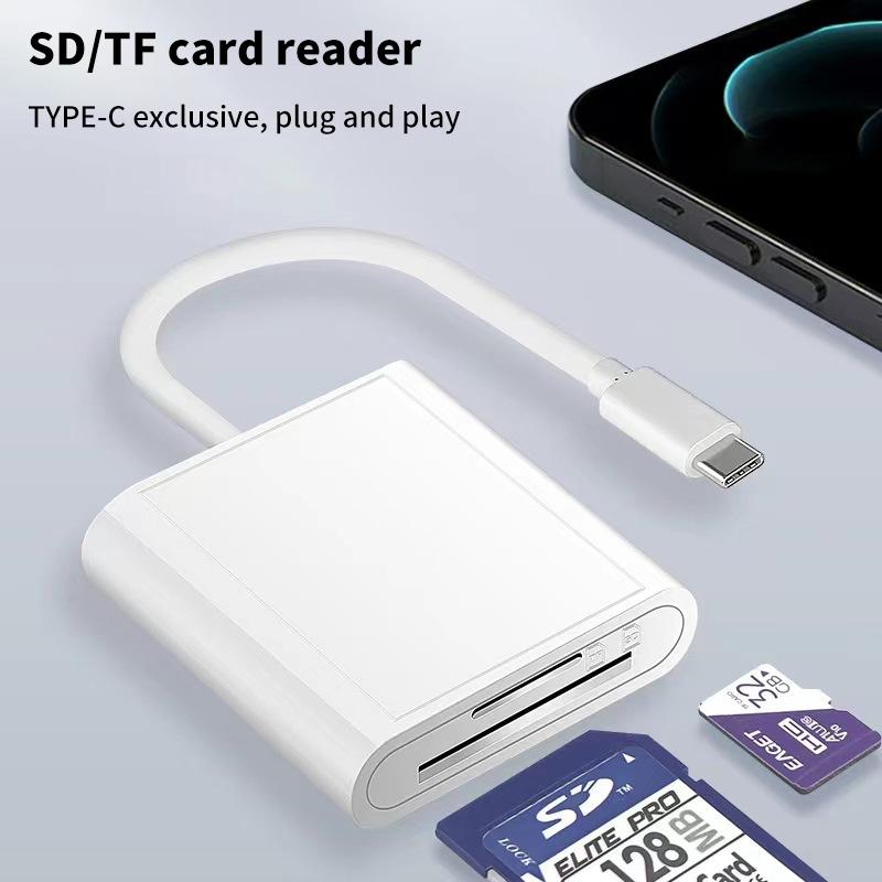 Adaptor 3in1 Otg pentru iluminare tip C la cititor de carduri USB Tf Sd pentru Macbook Apple Iphone Huawei Xiaomi Camera foto Convertor de date