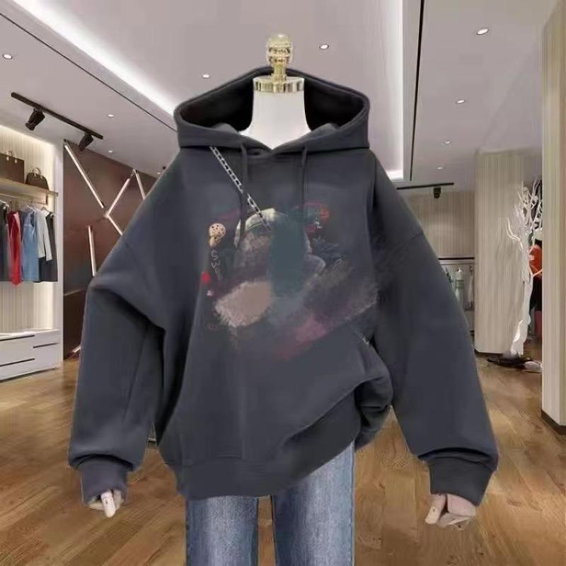 Fleece thickened hooded sweater women's autumn and winter, new loose fashion coat hoodie