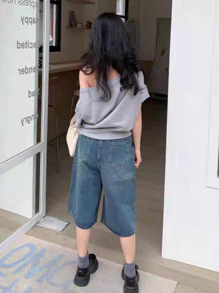 Women's New Tang Wide-Leg Seven-Point Jeans - Summer 2026 Relaxed Straight-Leg Style