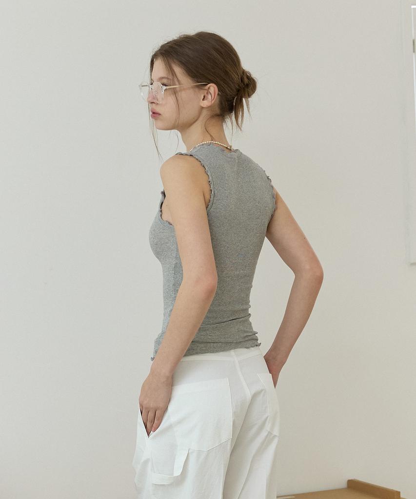 Opeundoeoseutyudio Frill Stripe Sleeve Tee Solid Gray