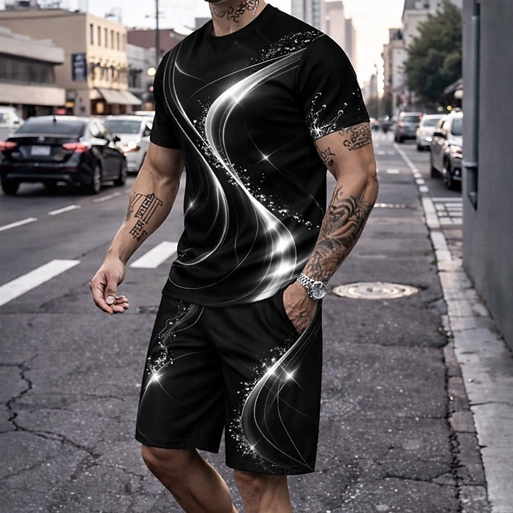 Men's Tees sets Summer Tops Short Sleeve Short Pants Crew Neck Casual Daily Vacation Summer