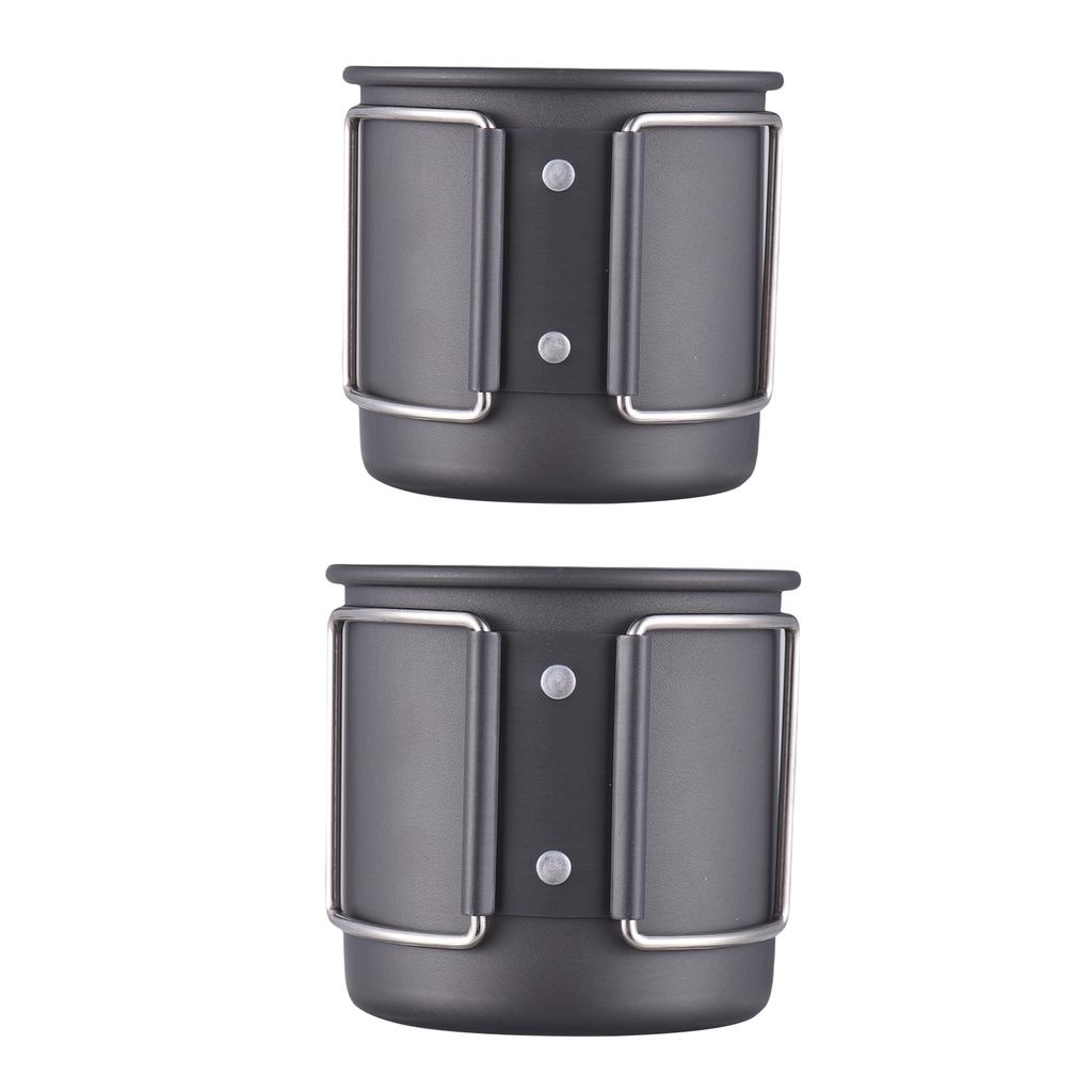 2 PCS Camping Cup Set Lightweight Aluminum Cup Set 450ml and 250ml Portable Foldable Handle Stackable Cup for Outdoor