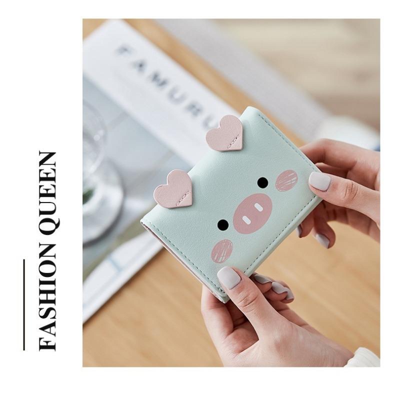 short three-fold wallet for women, cartoon cute student small wallet, multi-card women's wallet.