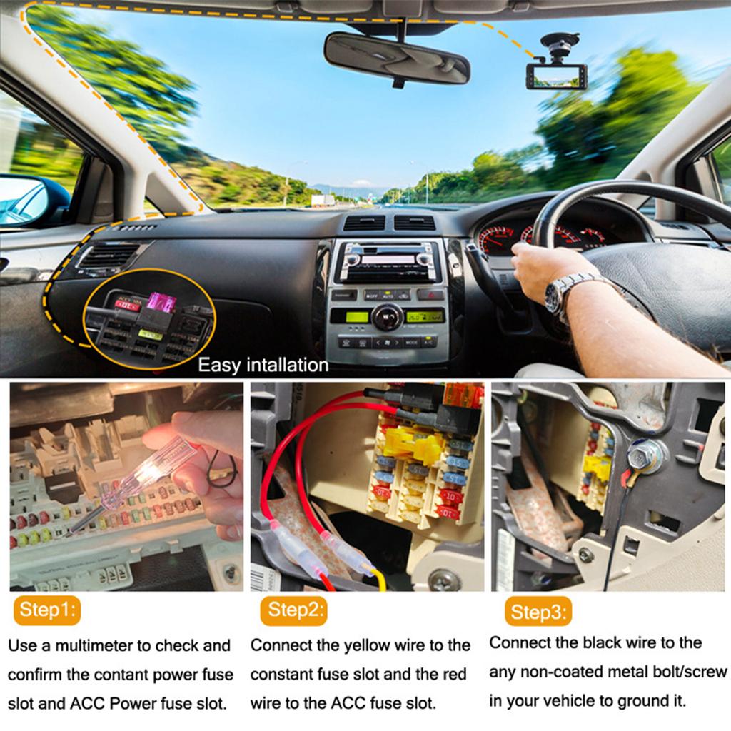 Vehicle Power Adapter Kit with Undervoltage Protection Automotive Hardwire Easy to Use for Seamless Dashboard Cams Operation
