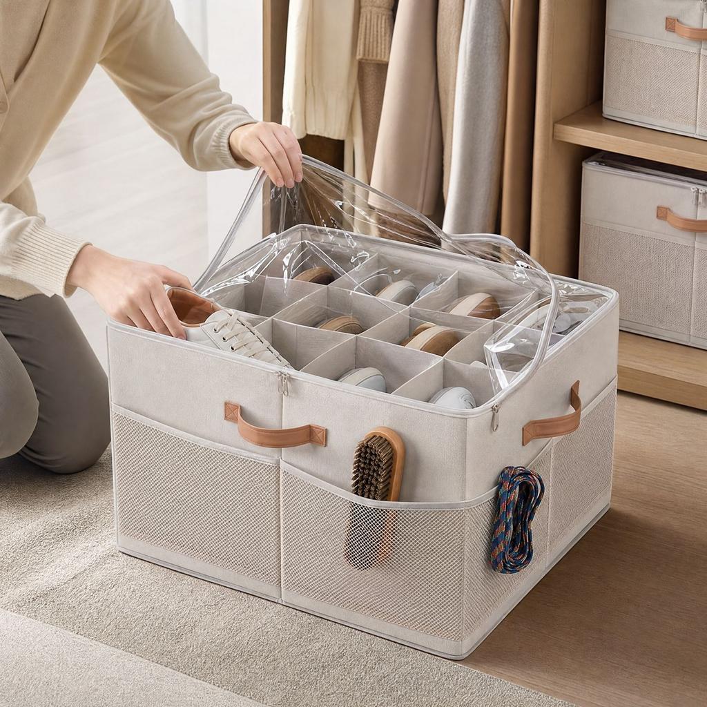 Shoe Box with 12/16/20 Grids, Large Capacity Slipper and Shoe Storage Container for Closet, Home