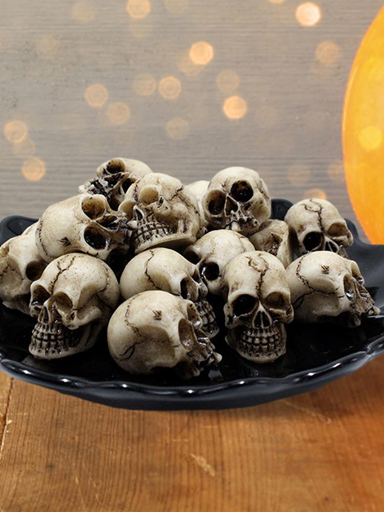 20Pcs Mini Skull Figure Collectable Halloween Small Skeleton Model Decorative Festival Theme Landscape Garden Potted Plant Decor