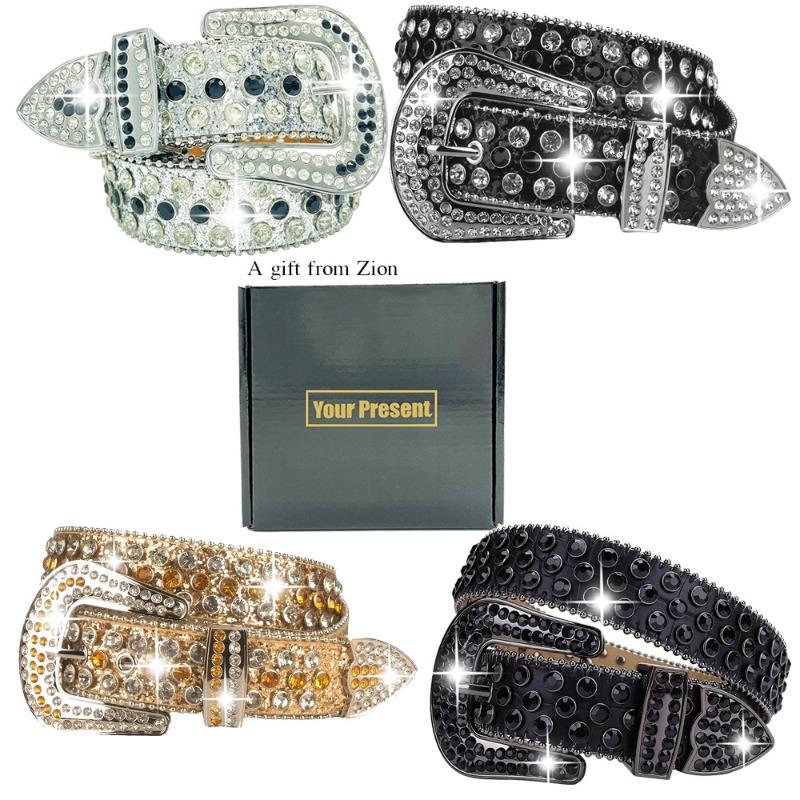 Punk Style Women's Rhinestone Belt, Performance Suit with Fashionable Diamond-encrusted Men's Glass Diamond-encrusted Black Wide Belt