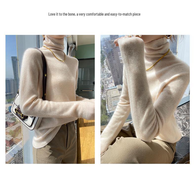 Women's 35% Cashmere Seamless Turtleneck Sweater - Versatile Knit Pullover