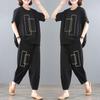 Plus Size Suit Women's Summer Clothes Cover Belly Loose and Thin Casual Sports Two-piece Suit