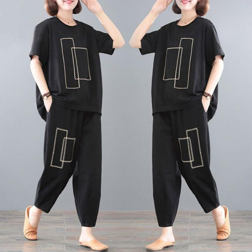 Plus Size Suit Women's Summer Clothes Cover Belly Loose and Thin Casual Sports Two-piece Suit