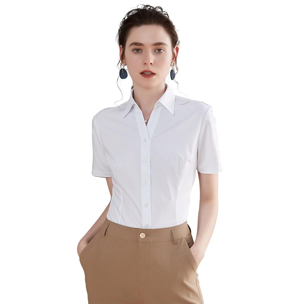 Dress Dress Silky No Job Clerical Business Shape Job White Black Short Sleeves [Shikiair] Women's Shirts, Blouses, Shirts, Shirts, Ironing, Hunting,