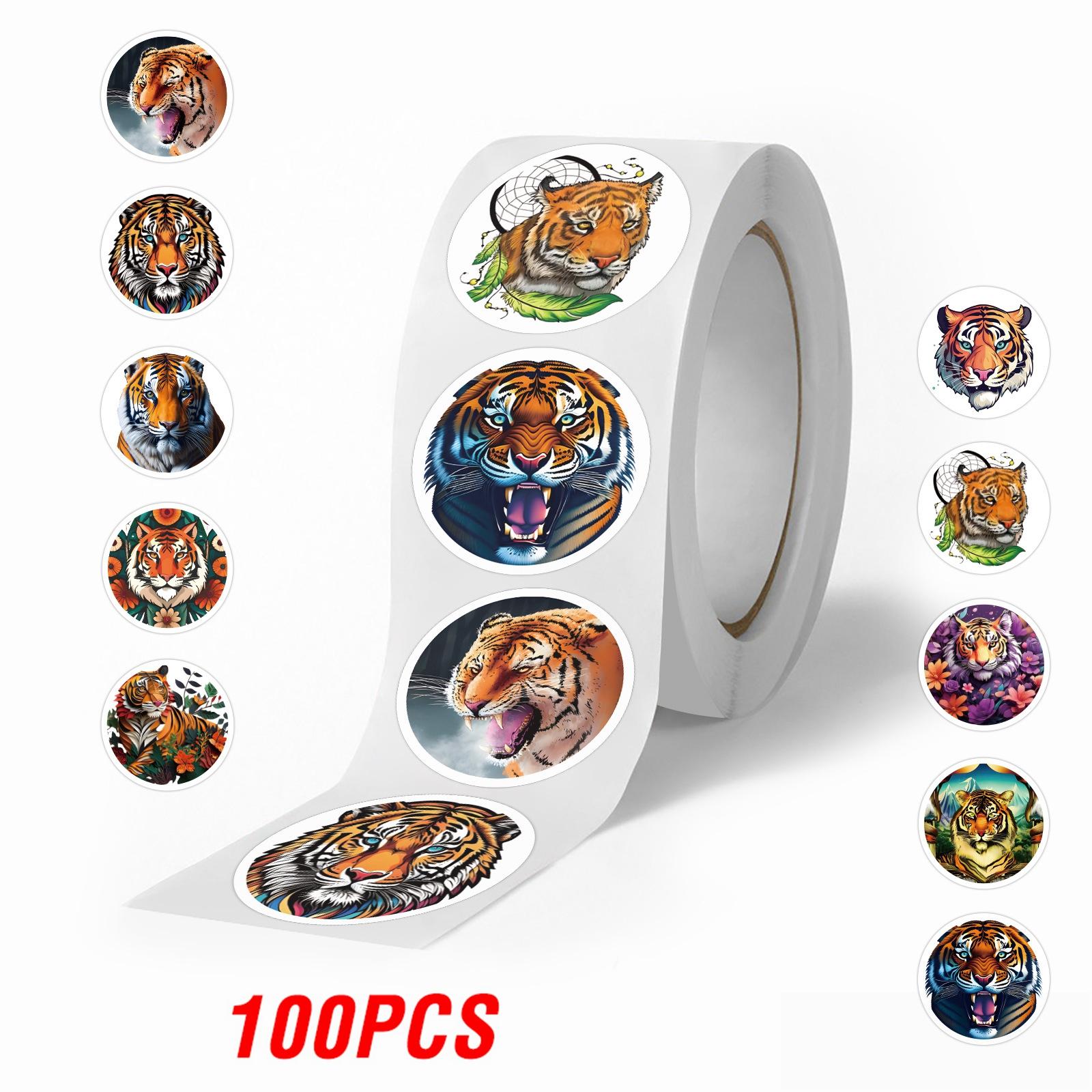 100-500pcs Round Tiger Animals Stickers Reward Label Thank You Stickers Tag Gift Sealing Label Decoration Stationery  Sticker