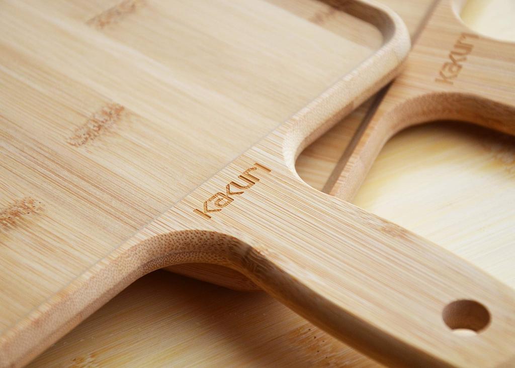 Kakuri Sangyo Bamboo Lunch Plate Cutting Outdoor Cutting Board with Extra 220 x 280 x 15 mm Board, Reversible, Handle, Large, (380)