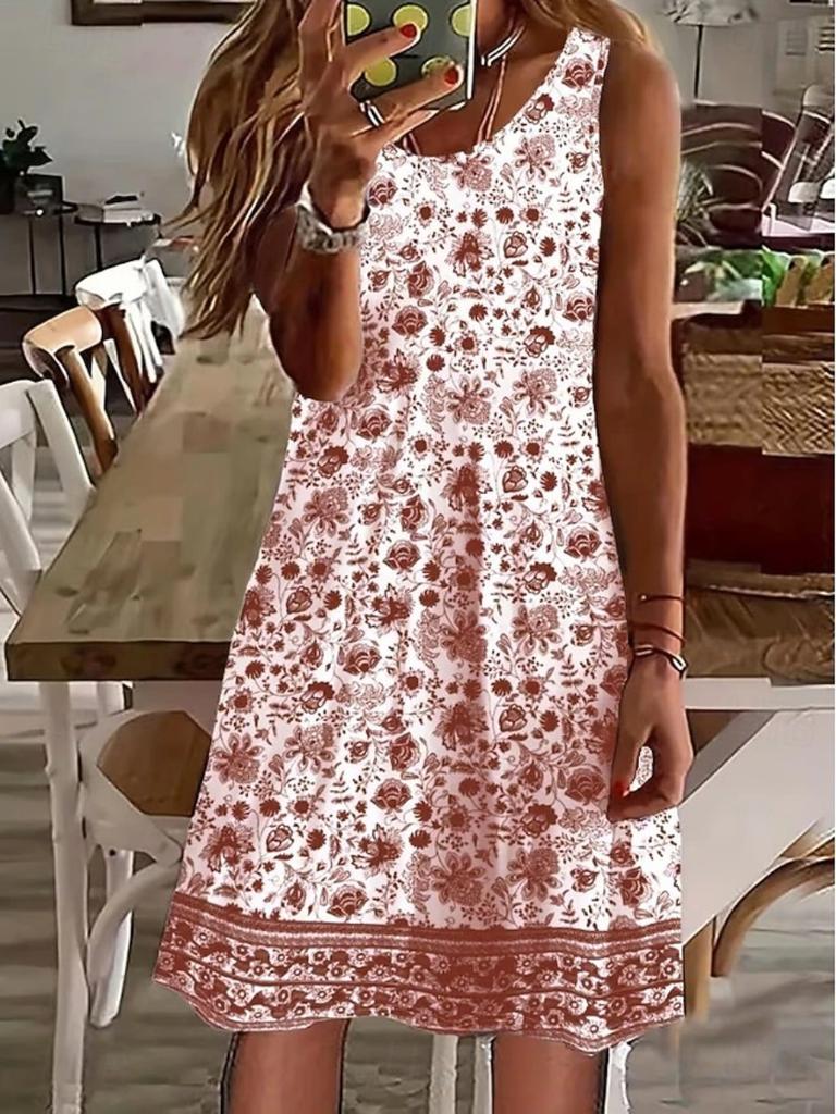 Elegant Stylish Women's Mini Dress A Line Dress Tank Dress Daily Regular Fit Floral Graphic Sleeveless O Neck