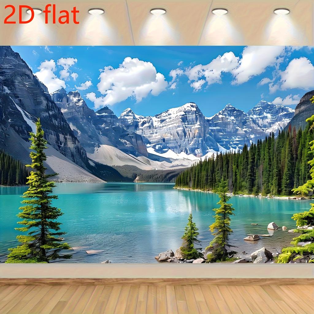 2D plane 1 piece of serene lake and mountain background image - vivid colors suitable for parties birthdays and festivals.