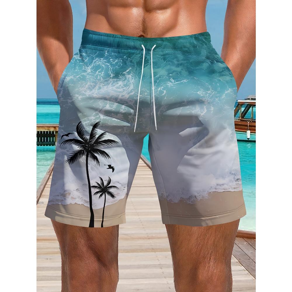 Men's Ocean Coconut Tree Print Beach Shorts Summer Vacation Surfboard Shorts Casual Classic Quick Dry Shorts