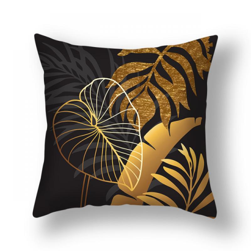 45X45Cm Single Pillow Case Ginkgo Leaf Printed Peach Skin Velvet Pillow Case with Green Gold Leaf Home Sofa Decoration Cushion Cover Cushion Cover