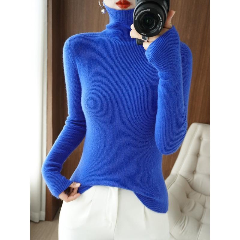 INDFS Women's Fashion Casual Fall Winter Solid Color Print Long Sleeve High Neck Sweaters