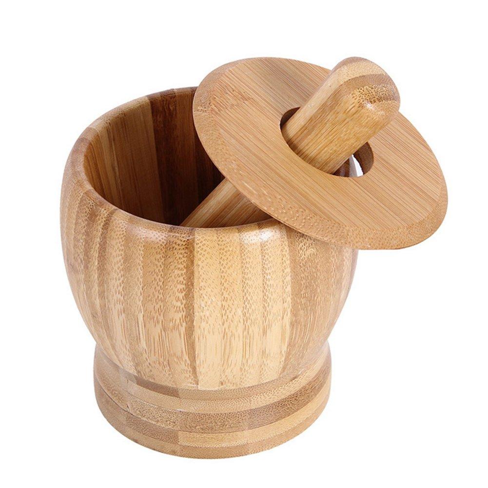 Bamboo Mortar Pestle Set Herbs Spices Crusher S-L Bamboo Garlic Jar Natural Bamboo Spice Grinder Mortar Pestle Set