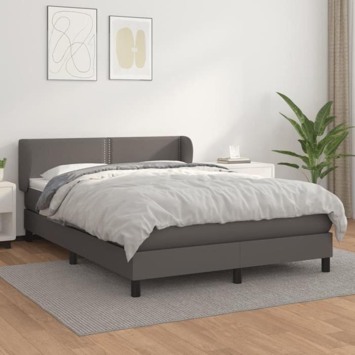 3127257 vidaXL Bed with Box Spring and Mattress Grey 140x200 Cm Faux Leather
