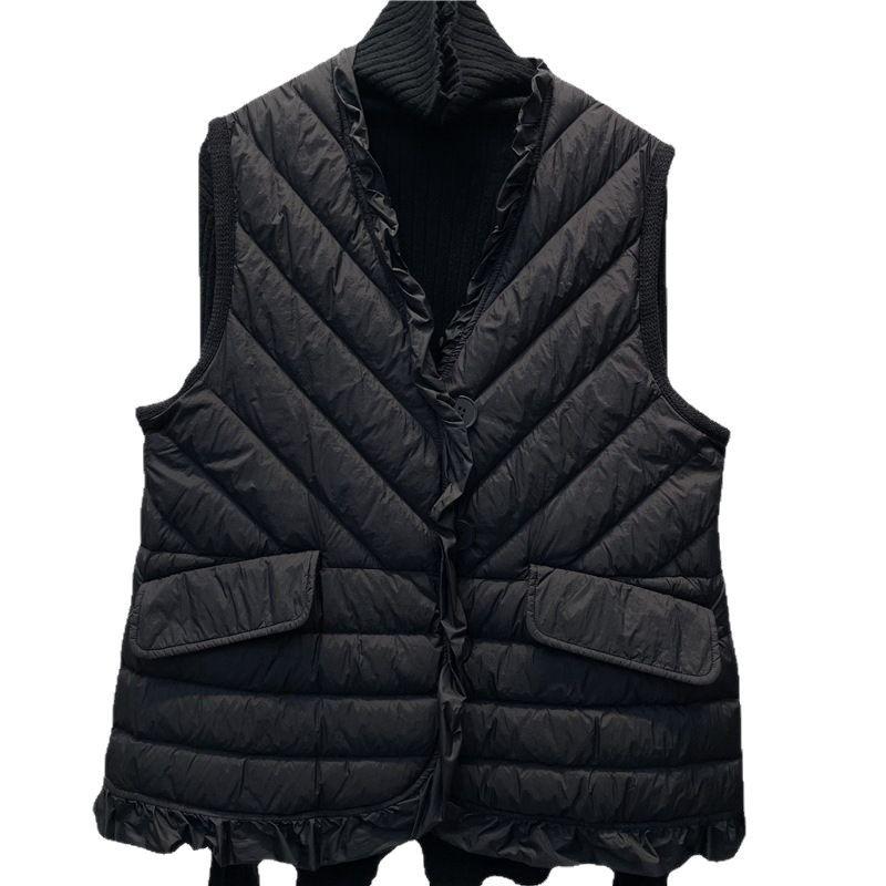 Autumn and winter new light and short vest vest, fashionable foreign lace V-neck white duck down vest jacket