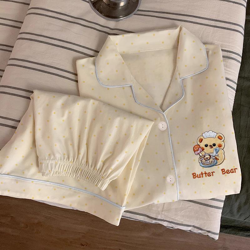 Damen Pyjama-Set im koreanischen Stil mit Cartoon-Polka-Dots – Kurzarm und Shorts, leichte Sommer-Homewear