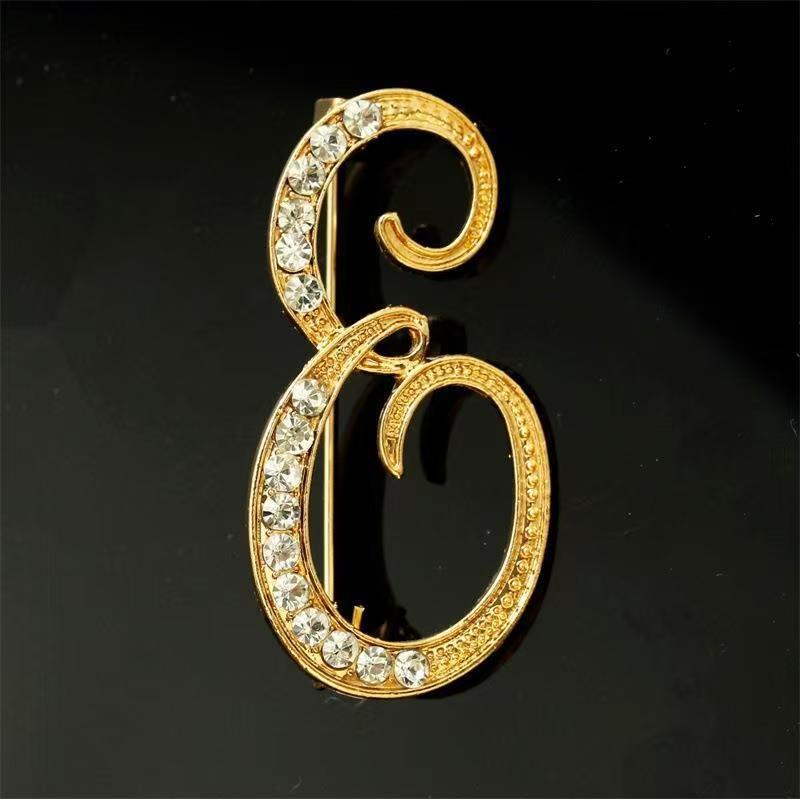 Minimalist Rhinestone Alphabet Brooch: Elegant Geometric Pin for Sweaters or Coats