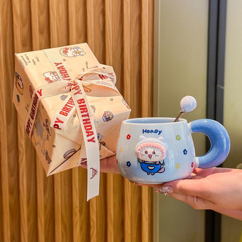 High Looking Cute Ceramic Cup Couple with Cup Girls Home Coffee Cup Children Mug Birthday Gift