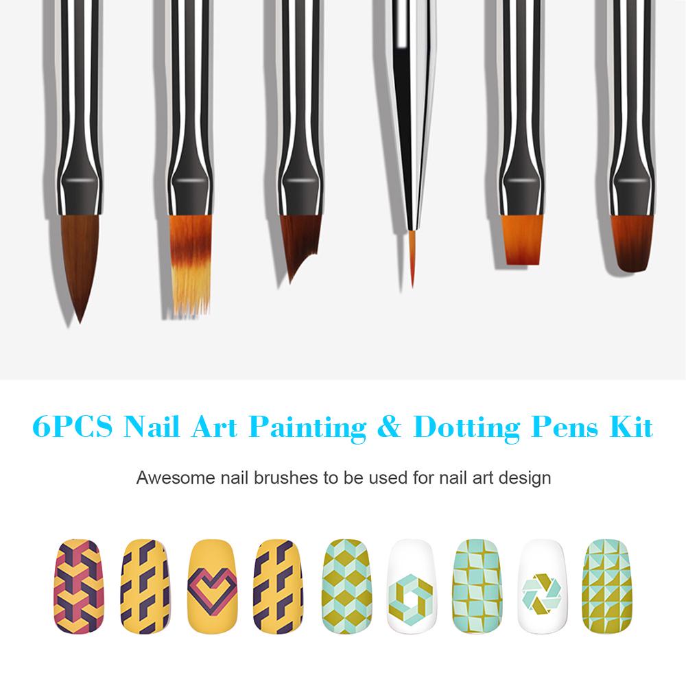 6PCS Set Nail Art Design Painting Pen Set Nail Art Tips UV Gel Nail Art Dotting Pen Acrylic Handle Rhinestone Crystal 2