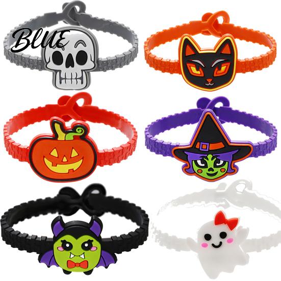 Adjustable Halloween Bracelets 2PCS Cartoon Bracelets Ghost/Pumpkin/Black Cat/Skull/Witch/Little Devil Shape Cute Witch And Skeleton Wristbands Soft