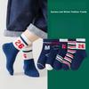 5 Paare/Satz Niedliche Baby Jungen Socken Herbst Winter Baumwolle Kinder Mid Tube Socke Vintage Marineblau Gestreifte Kinder Sportliche Socken