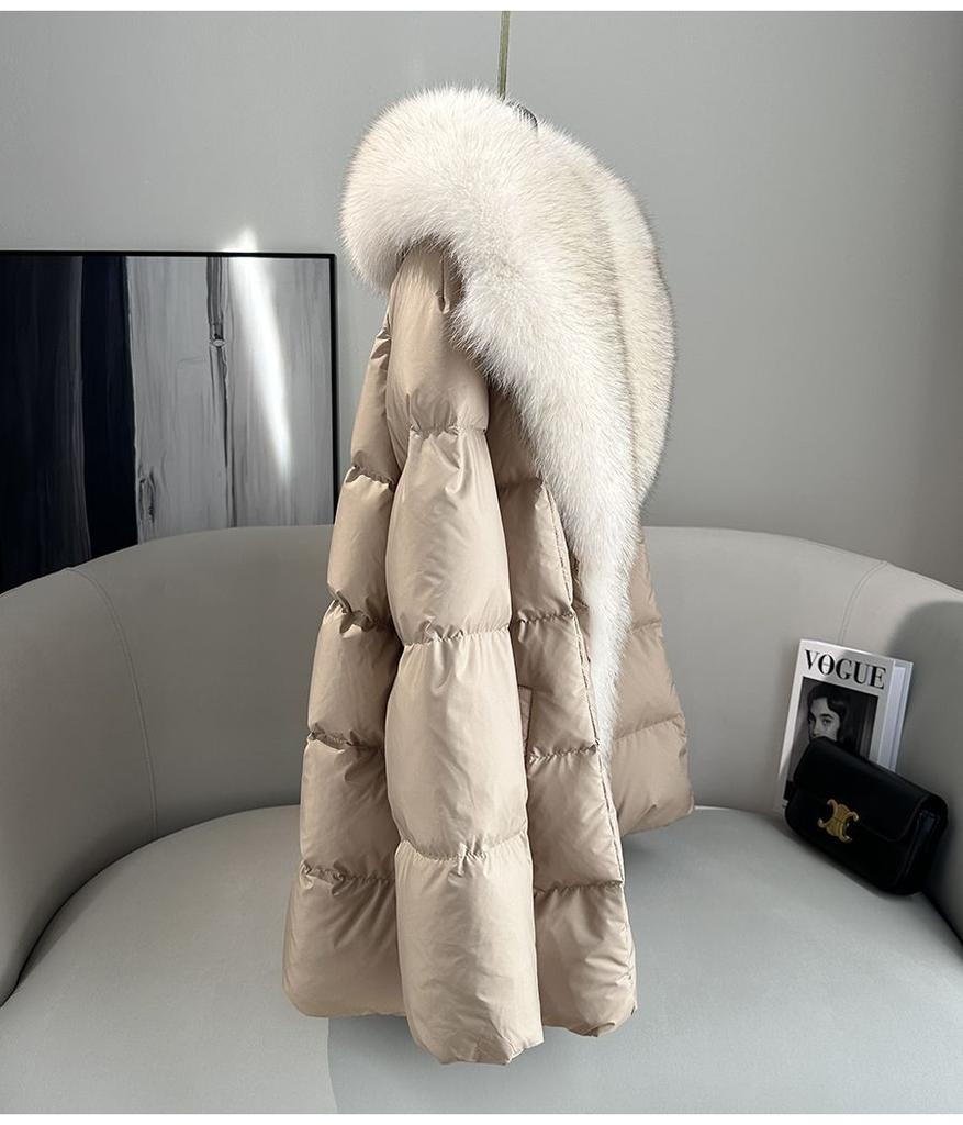 High End Faux Fox Fur Detachable Large Lapel Fur Down Jacket for Women 2025 Winter New Medium Long Loose White Goose Down Coats
