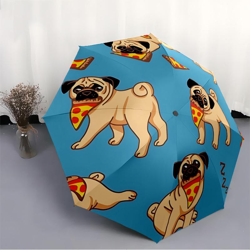 1pc Pug Pizza Automatic Open/close, All-Season Portable Folding Umbrella, Travel, Everyday, Formal Events114