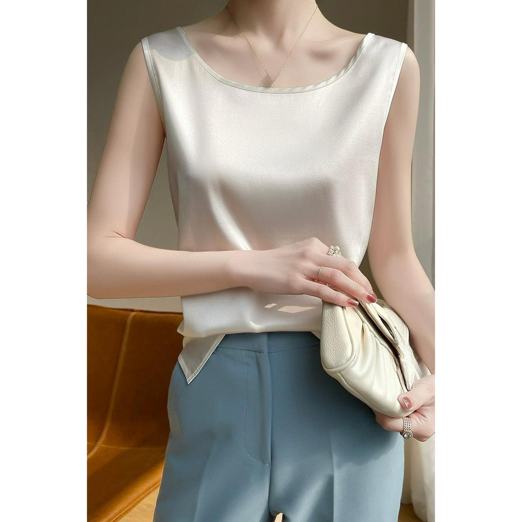 Summer Round Neck Simulation Silk Camisole Women's Small Suit with Loose Inside and Sleeveless Top Thin Bottoming Shirt