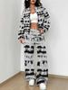 Smudging Explosion Autumn and Winter New European and American Women's Clothing Retro Rhombus Printing Suit Women