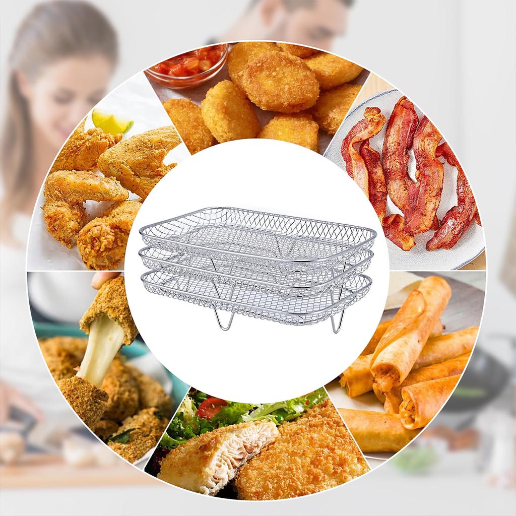 Air Fryer Universal Accessories Metal Oven Air Fryer Racks For Baking Stackable Grill Skewer Rack Fit All Airfryer 4.2Qt - 6.8Qt