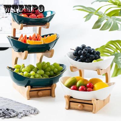 Ceramic Fruit Plate Iron Shelf Candy Dish Living Room Home 2 Or 3 Layer Fruit Bowl Snack Cake Tray Dessert Table Display Stand
