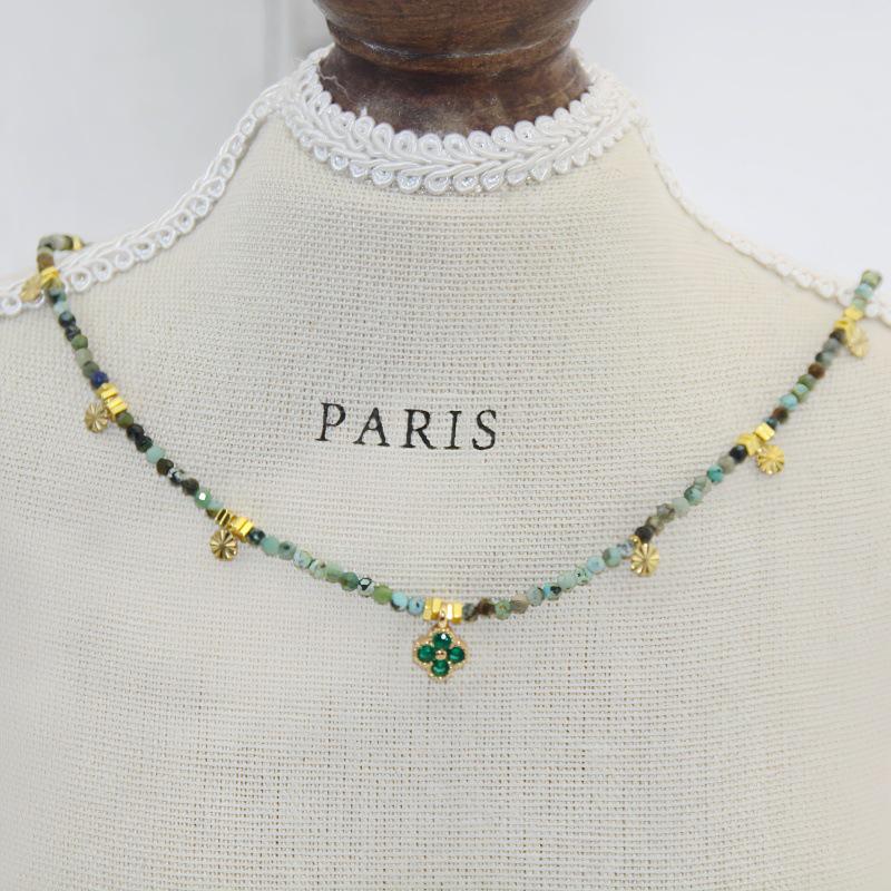 Retro African Stone Beaded Necklace with Star Pendant for Women