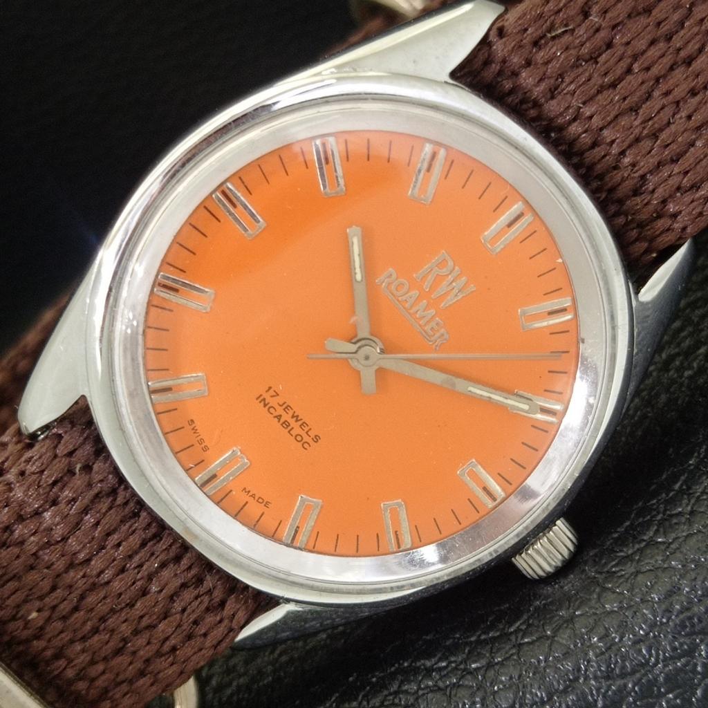 

VINTAGE ROAMER HAND-WINDINGWINDING SWISS MENS ORANGE COLOR DIAL WATCH a703201-1 R213a-a703201