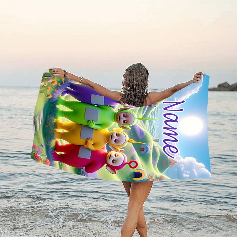1pc Teletubbies3 Beach Towel with Custom Name, Beach/Swimming/Bath/Picnic/Camping Towel, Suitable for Seaside Beaches