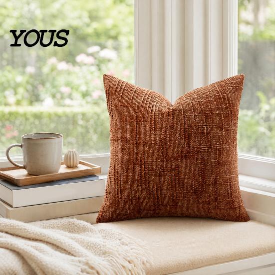 Smooth Zipper Pillow Cover Couch Throw Cover, Decorative Soft Cozy Chenille Case, Rustic Wrinkle-resistant Pillowcase Farmhouse Fall for Living