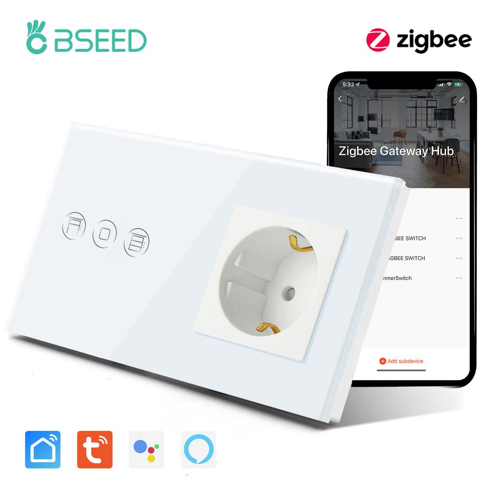 BSEED Zigbee Smart Blinds Switch Electric Roller Shutter Switch With EU Socket USB Type-C Ports Tuya Alexa Smart Life App