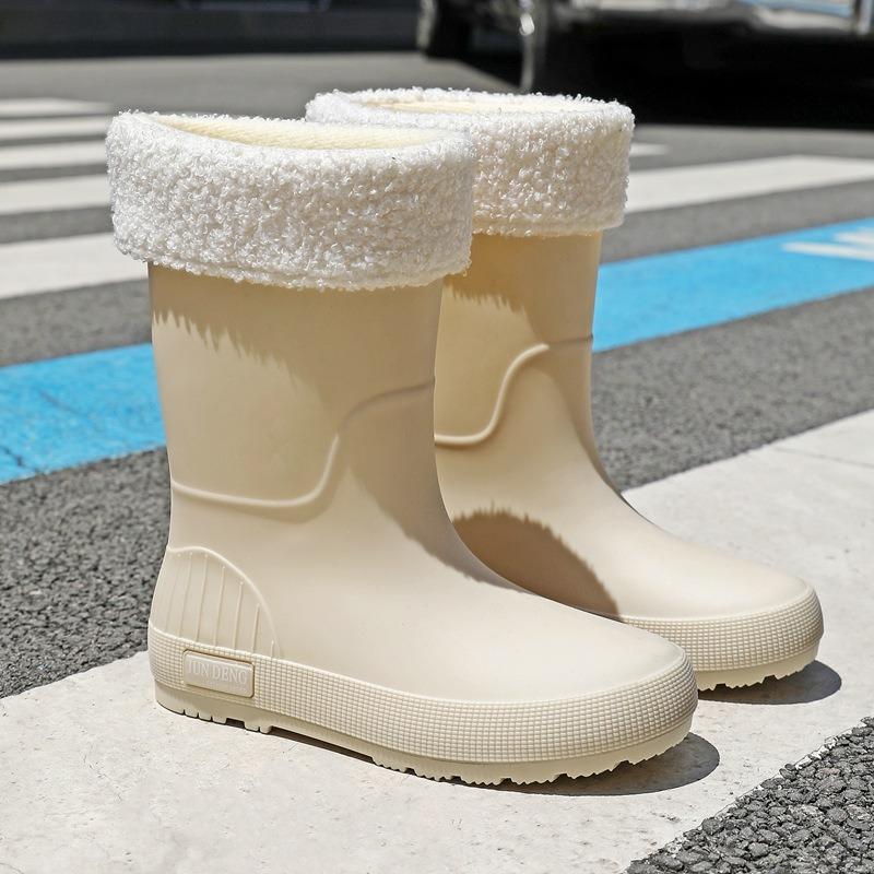 Fashion Women's Rain Boots Outdoor Wading Shoes Medium Tube Thickened Rain Shoes Non-slip Soles Women's Water Shoes Rubber Shoes Kitchen Water Boots